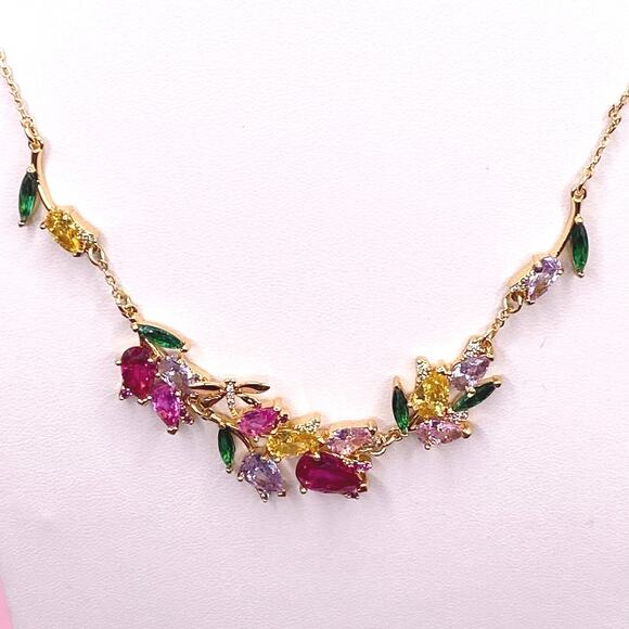 Multicolor Zirconia Crystals Beautiful Gold Plated Necklace - Picture 3 of 6